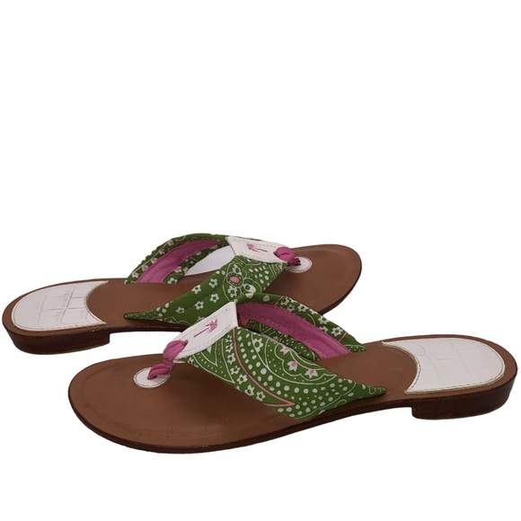 Pink & Green Toe Thong Summer Beach Resort Vacation Sandals Size 10M - Picture 11 of 15